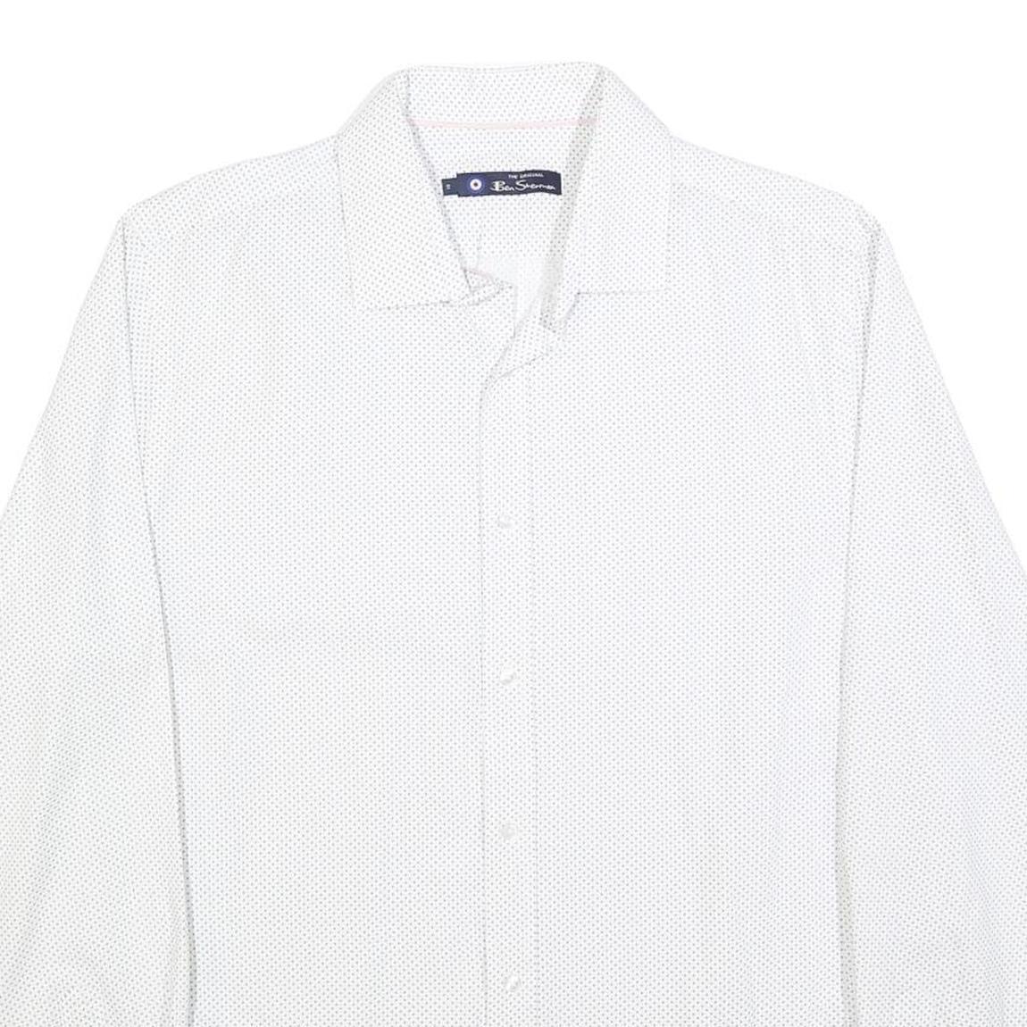 BEN SHERMAN Mens White & Black Shirt S Long Sleeve Cotton Blend Smart Casual