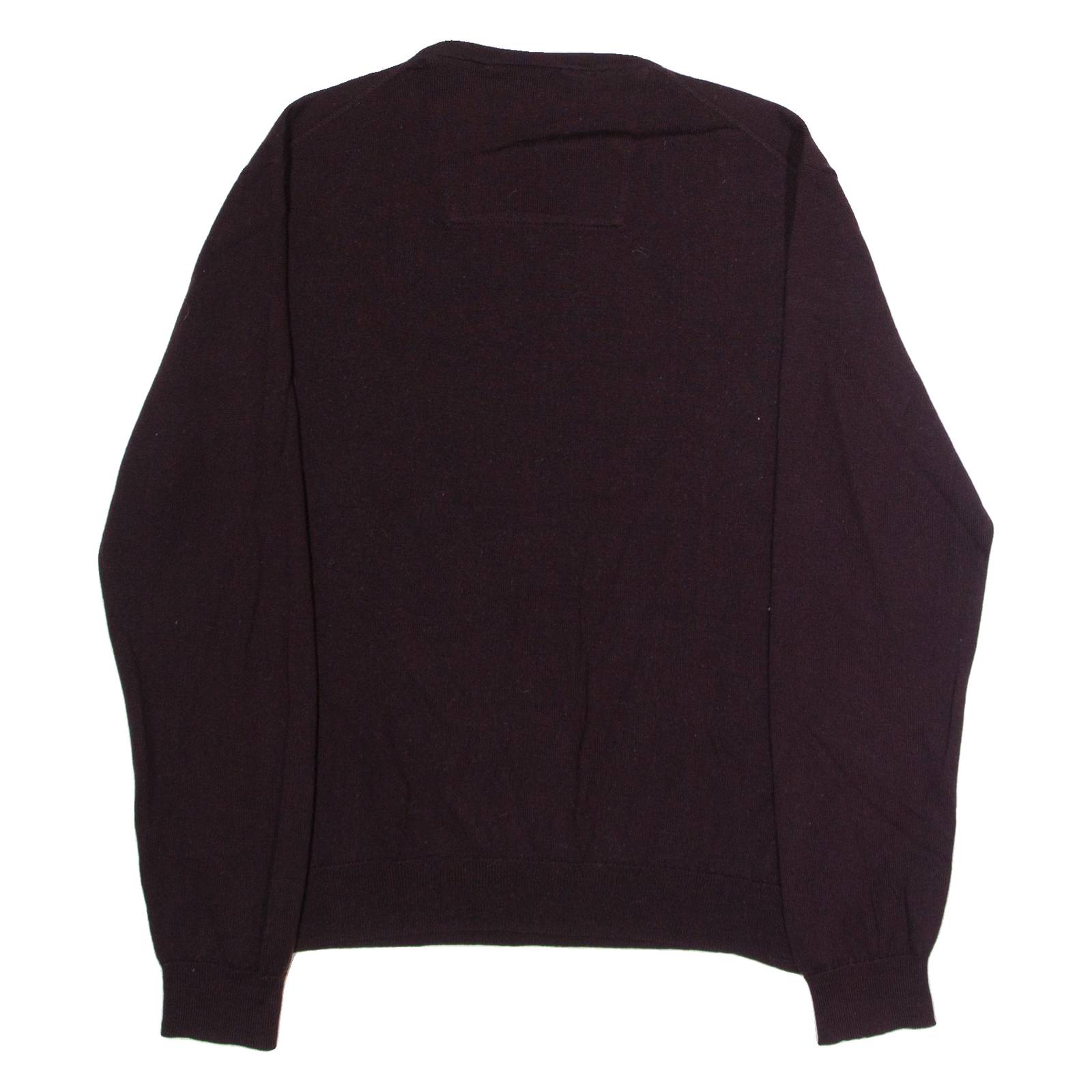 CALVIN KLEIN Mens Jumper Maroon V-Neck Tight Knit Wool L