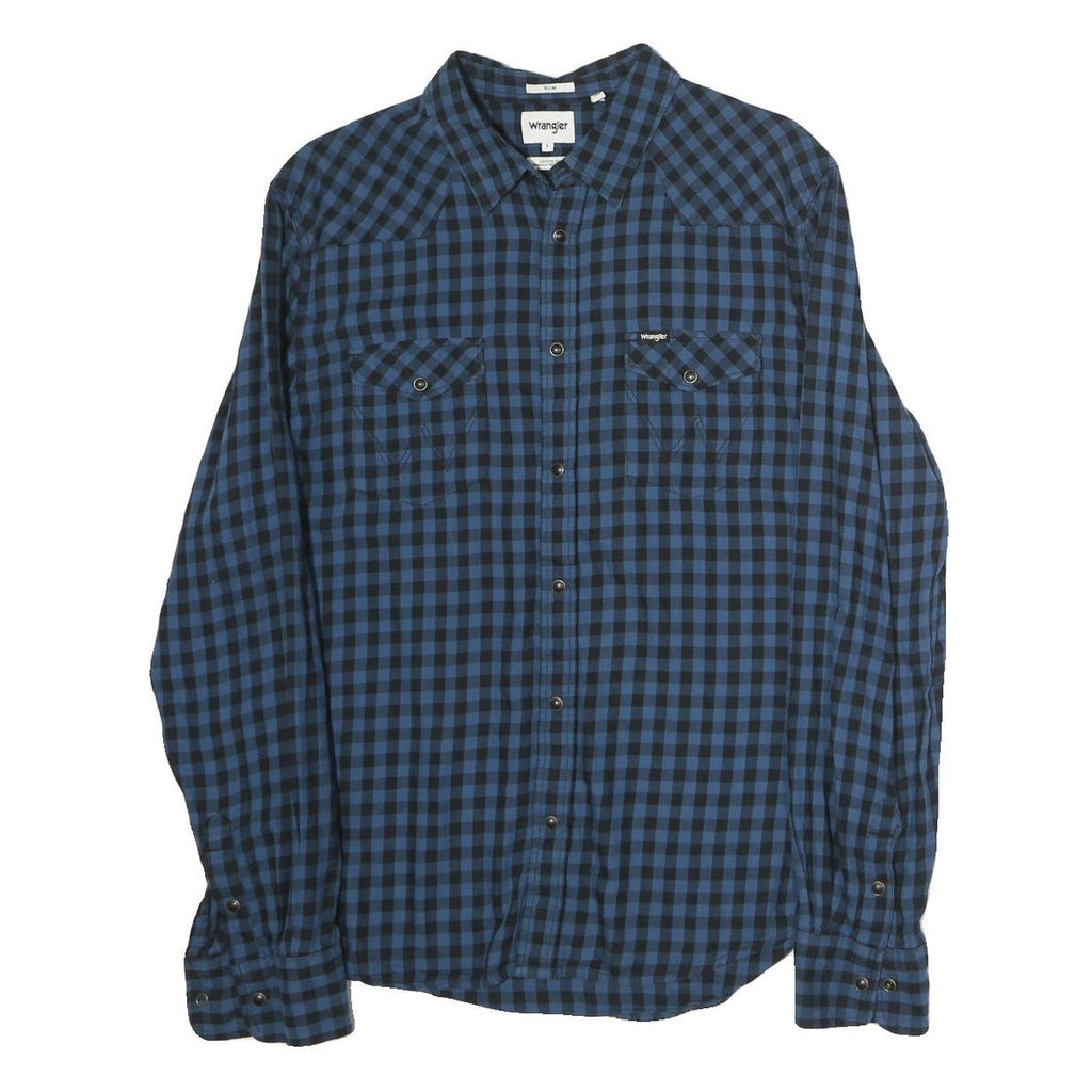 WRANGLER Mens Blue & Black Checked Shirt L Casual Cotton Long Sleeve Button