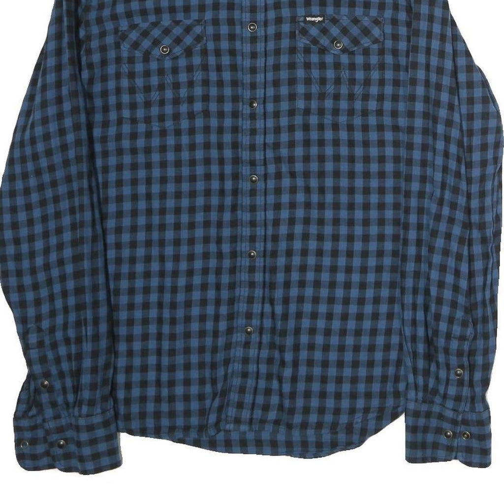 WRANGLER Mens Blue & Black Checked Shirt L Casual Cotton Long Sleeve Button