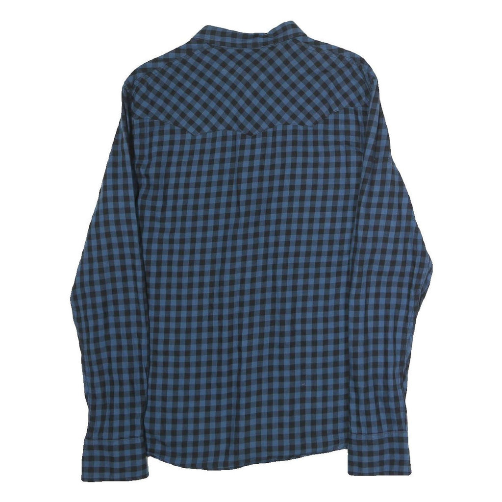 WRANGLER Mens Blue & Black Checked Shirt L Casual Cotton Long Sleeve Button