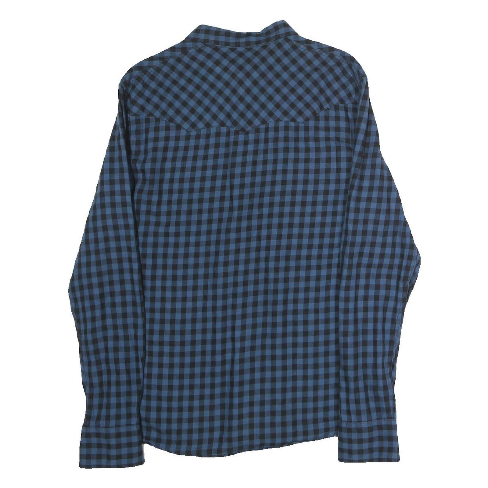 WRANGLER Mens Blue & Black Checked Shirt L Casual Cotton Long Sleeve Button