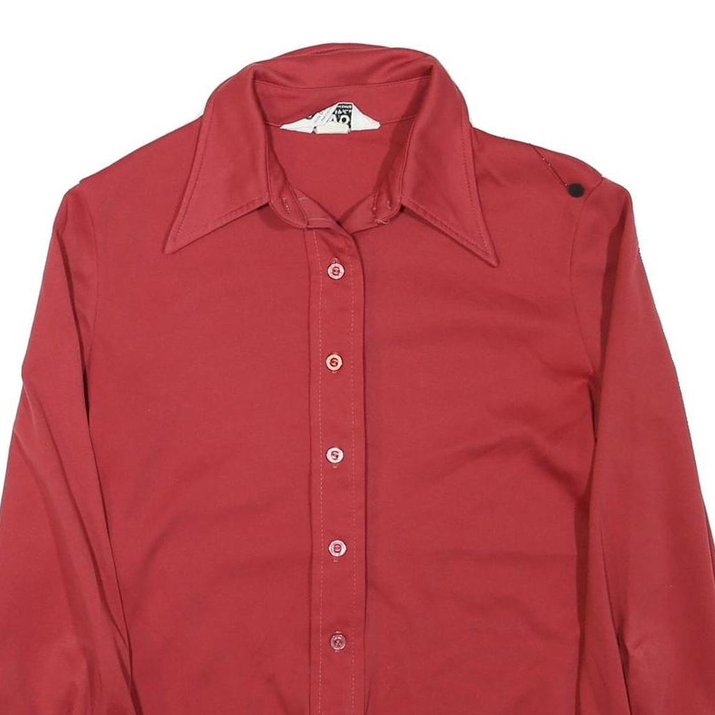Womens Red Plain Shirt S Polyester Blend Classic Button Closure Long Sleeve
