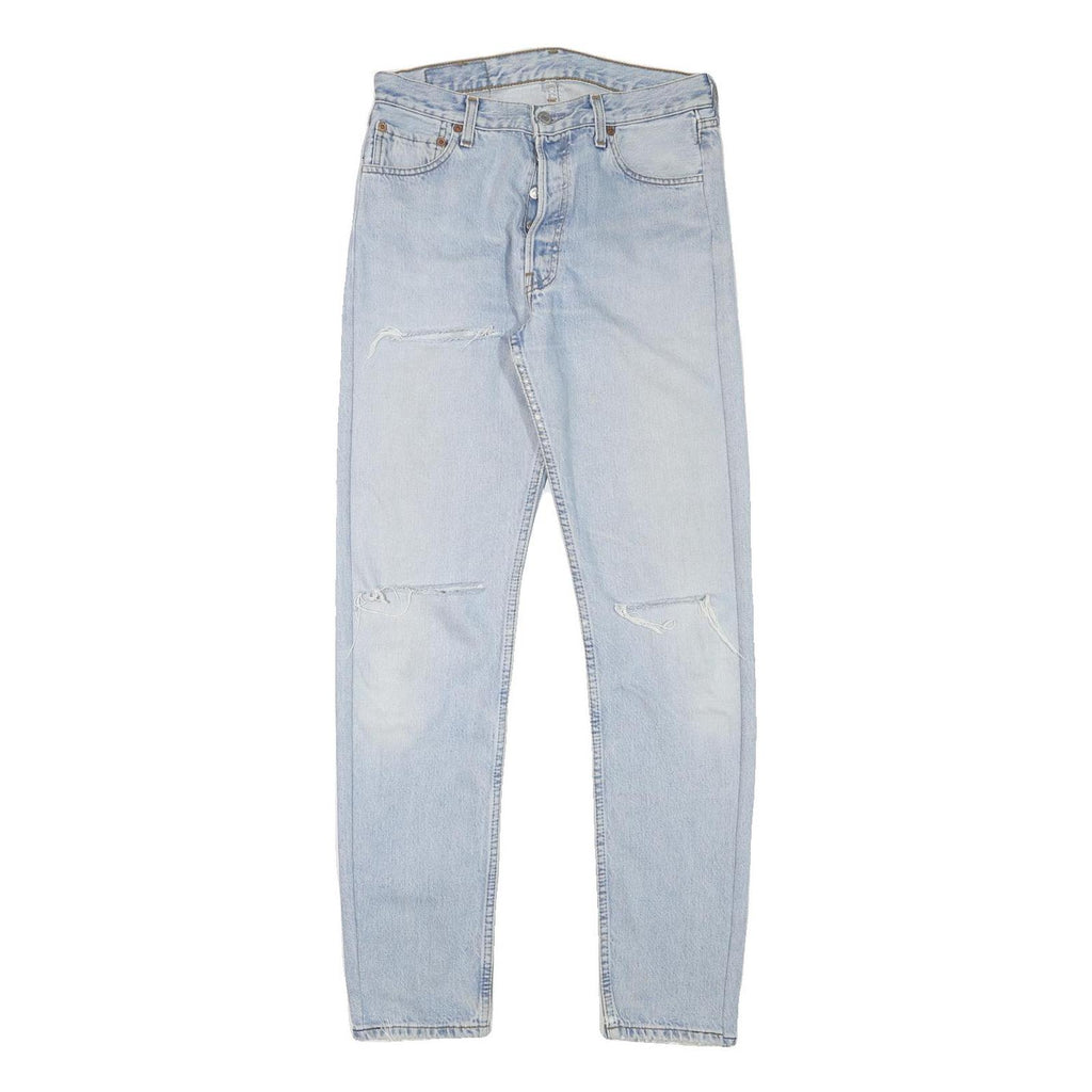 LEVI'S 501 Womens Jeans Blue Regular Straight Denim Light W29 L30 Distressed
