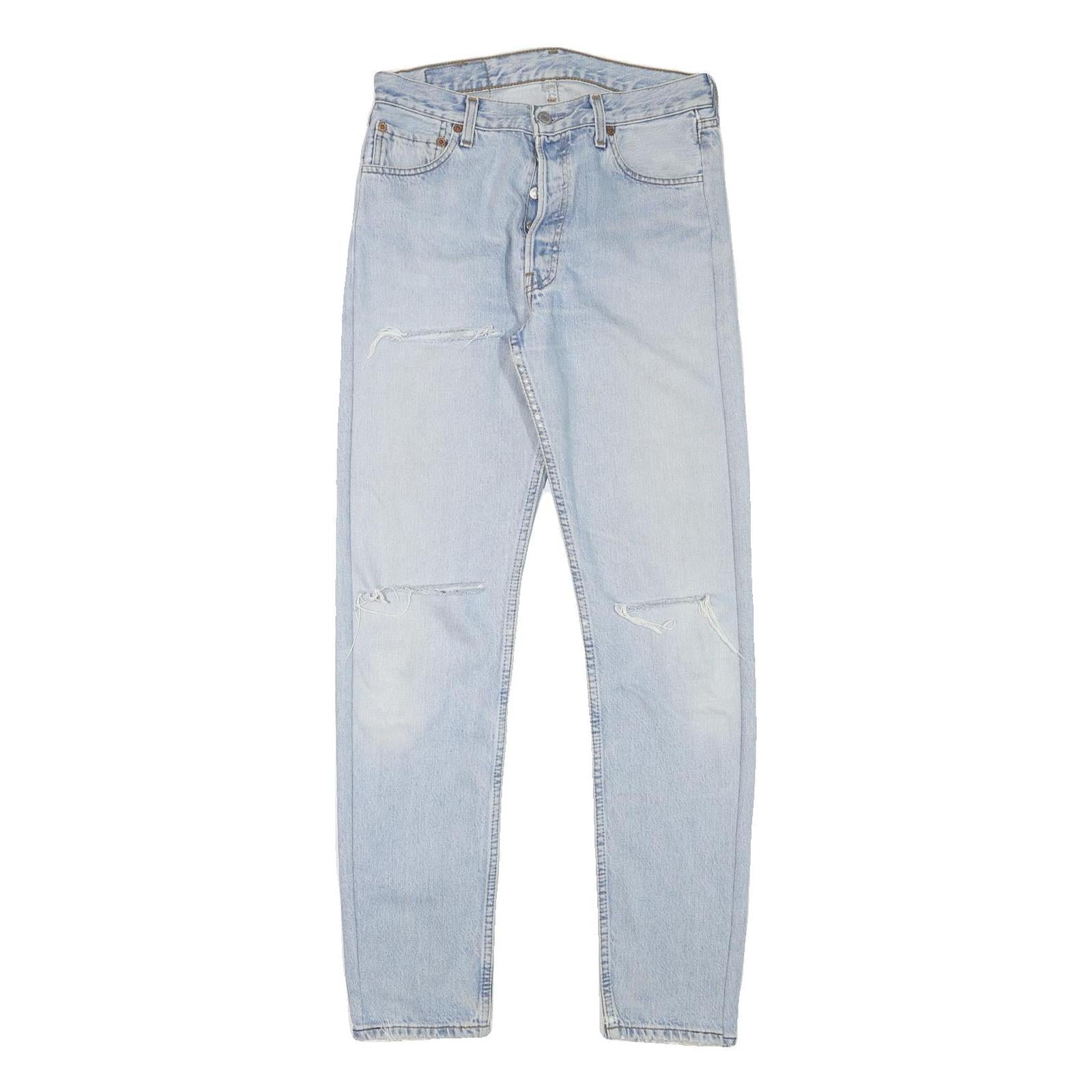 LEVI'S 501 Womens Jeans Blue Regular Straight Denim Light W29 L30 Distressed