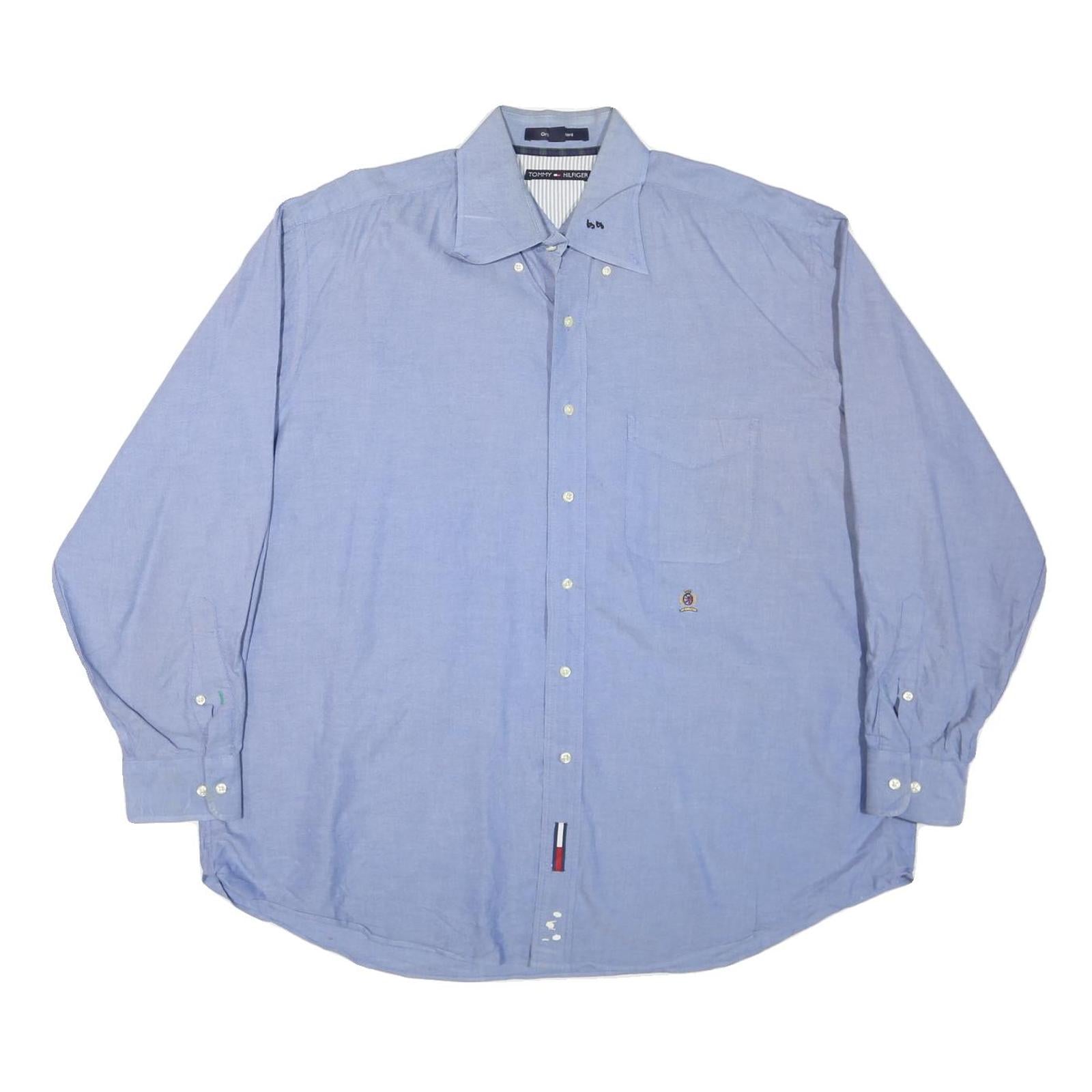 TOMMY HILFIGER Mens Blue Shirt XL Cotton Blend Long Sleeve Classic Fit