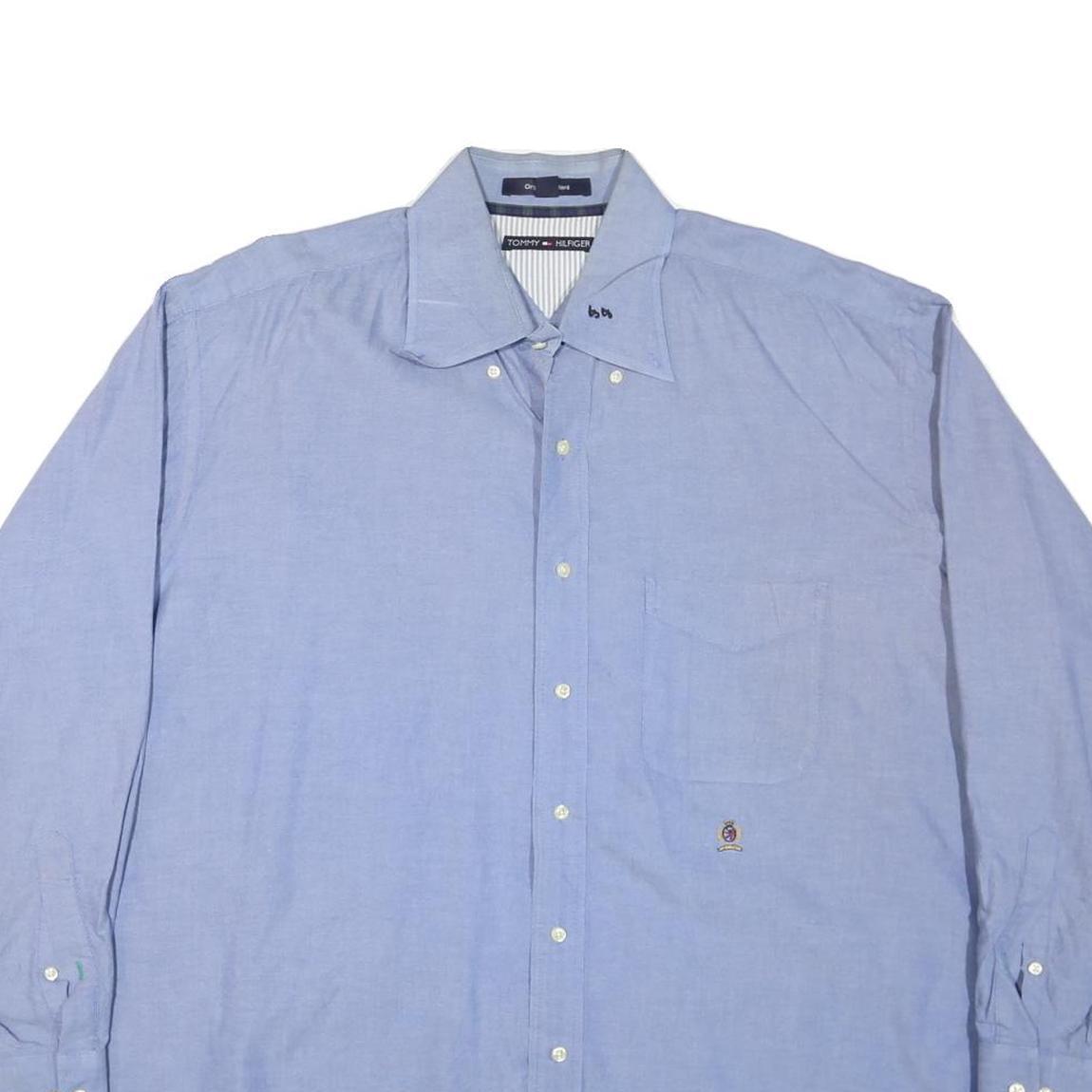 TOMMY HILFIGER Mens Blue Shirt XL Cotton Blend Long Sleeve Classic Fit