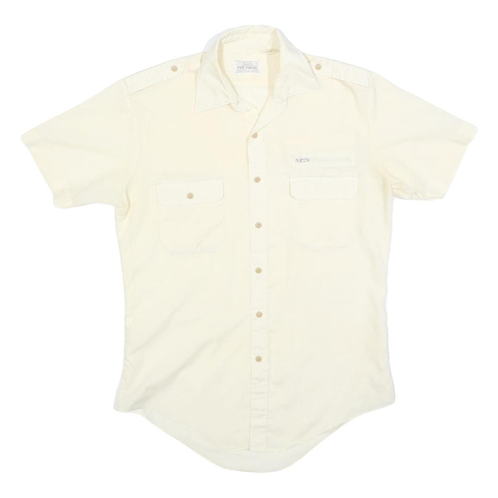 SEARS Mens Cream Short Sleeve Shirt Polyester Blend M Casual Utility Button Down