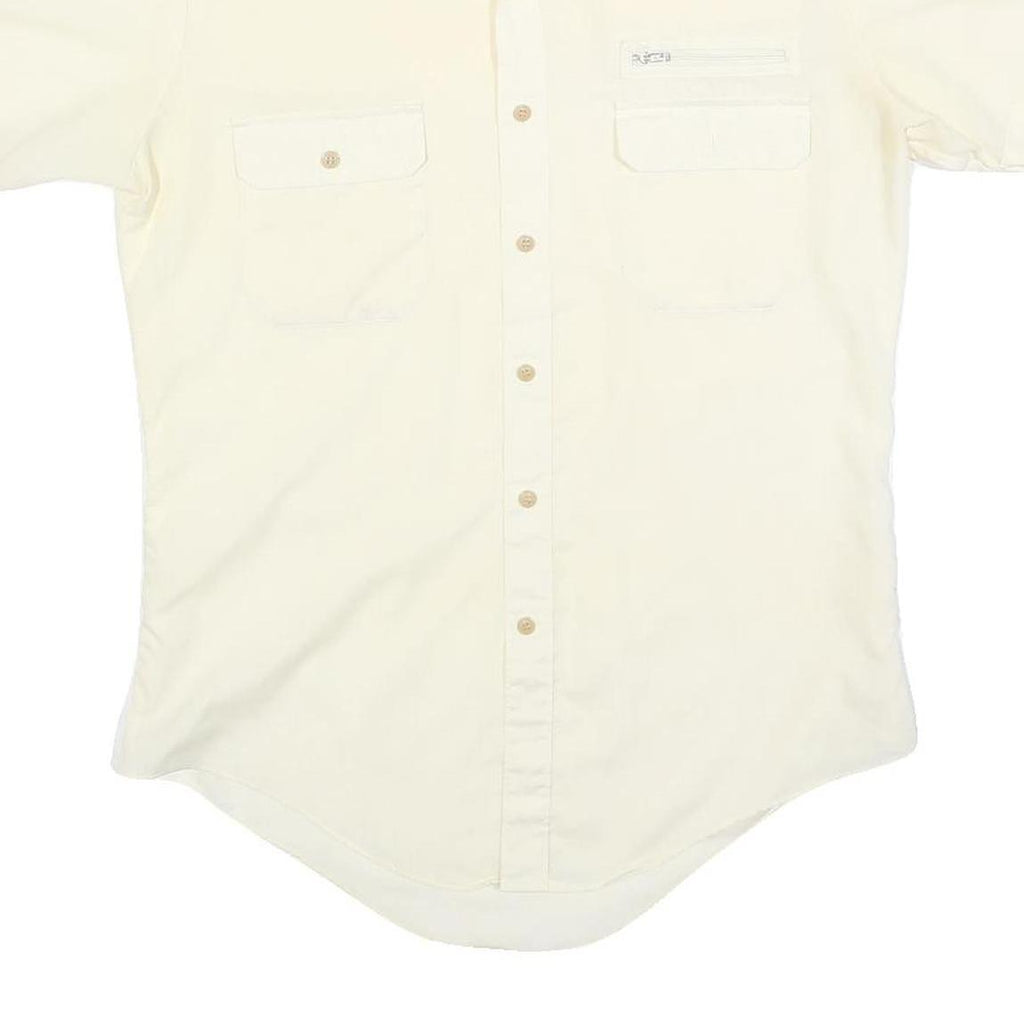 SEARS Mens Cream Short Sleeve Shirt Polyester Blend M Casual Utility Button Down