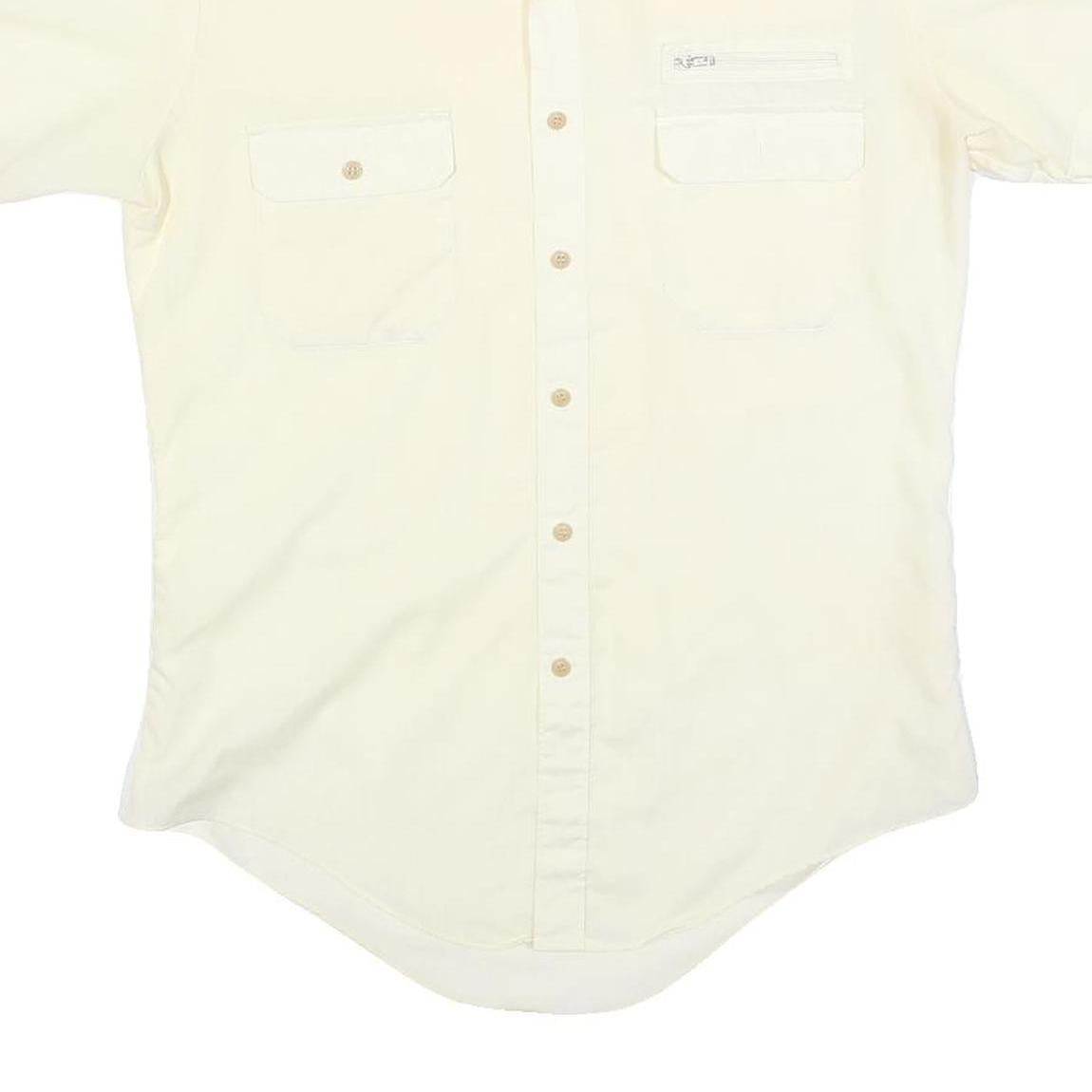 SEARS Mens Cream Short Sleeve Shirt Polyester Blend M Casual Utility Button Down