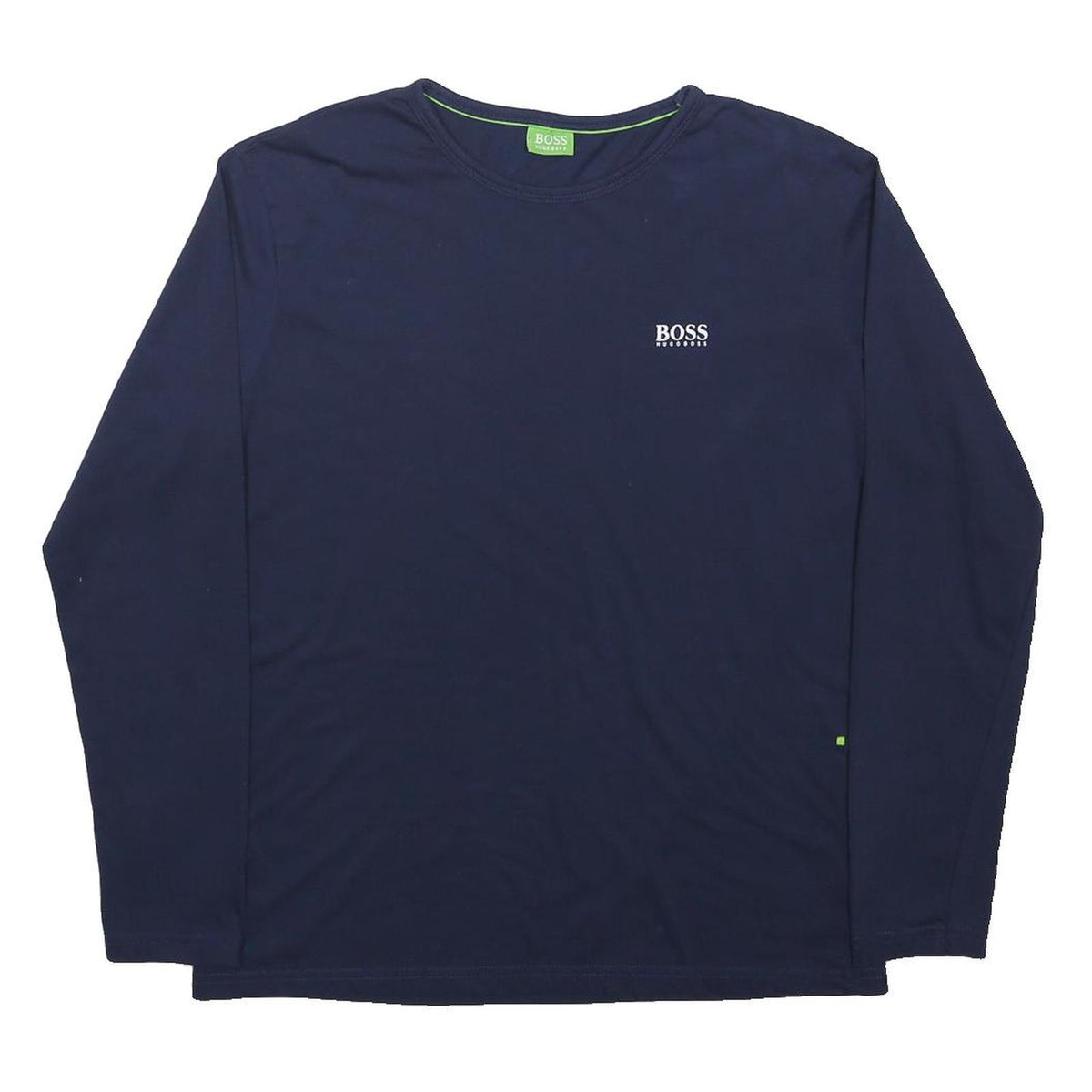 BOSS HUGO BOSS Mens Navy Blue L Long Sleeve Crew Neck Logo T-Shirt Cotton Blend