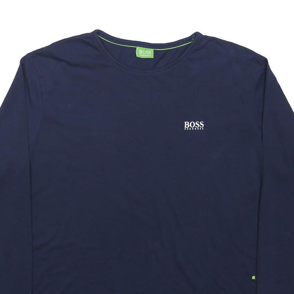 BOSS HUGO BOSS Mens Navy Blue L Long Sleeve Crew Neck Logo T-Shirt Cotton Blend
