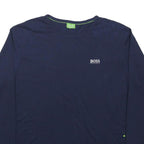 BOSS HUGO BOSS Mens Navy Blue L Long Sleeve Crew Neck Logo T-Shirt Cotton Blend