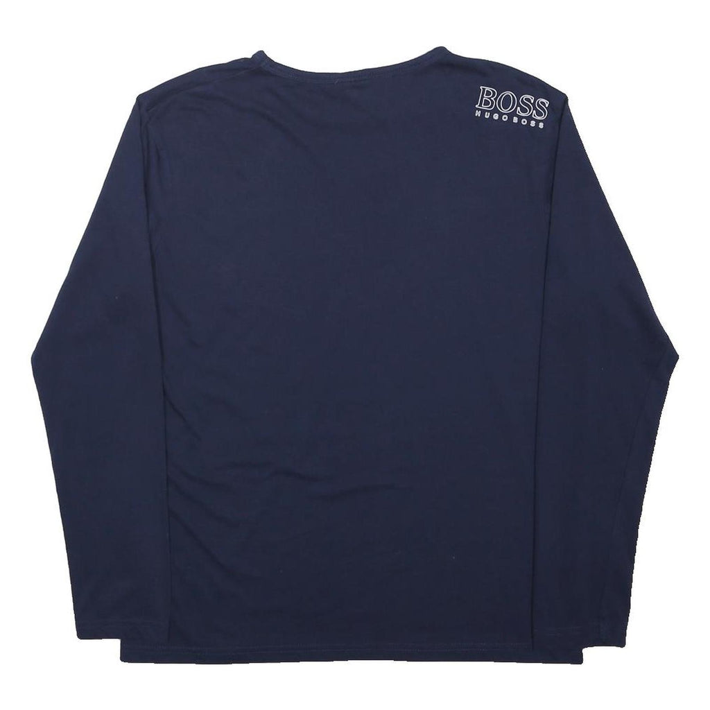 BOSS HUGO BOSS Mens Navy Blue L Long Sleeve Crew Neck Logo T-Shirt Cotton Blend