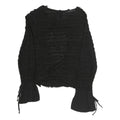 ZARA Womens Black Textured Long Sleeve Round Neck Top S Tie Detail
