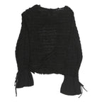 ZARA Womens Black Textured Long Sleeve Round Neck Top S Tie Detail