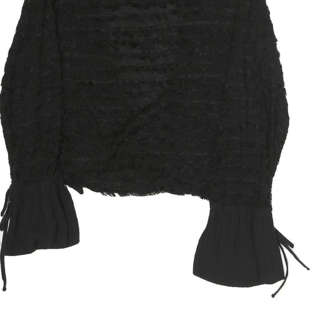 ZARA Womens Black Textured Long Sleeve Round Neck Top S Tie Detail