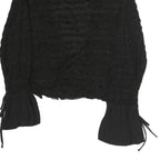 ZARA Womens Black Textured Long Sleeve Round Neck Top S Tie Detail