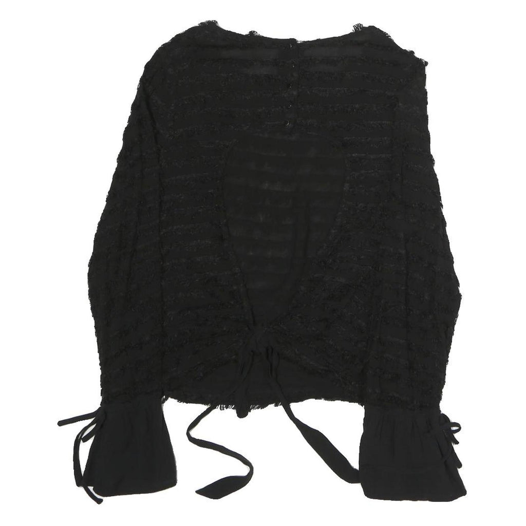 ZARA Womens Black Textured Long Sleeve Round Neck Top S Tie Detail