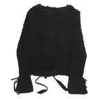 ZARA Womens Black Textured Long Sleeve Round Neck Top S Tie Detail