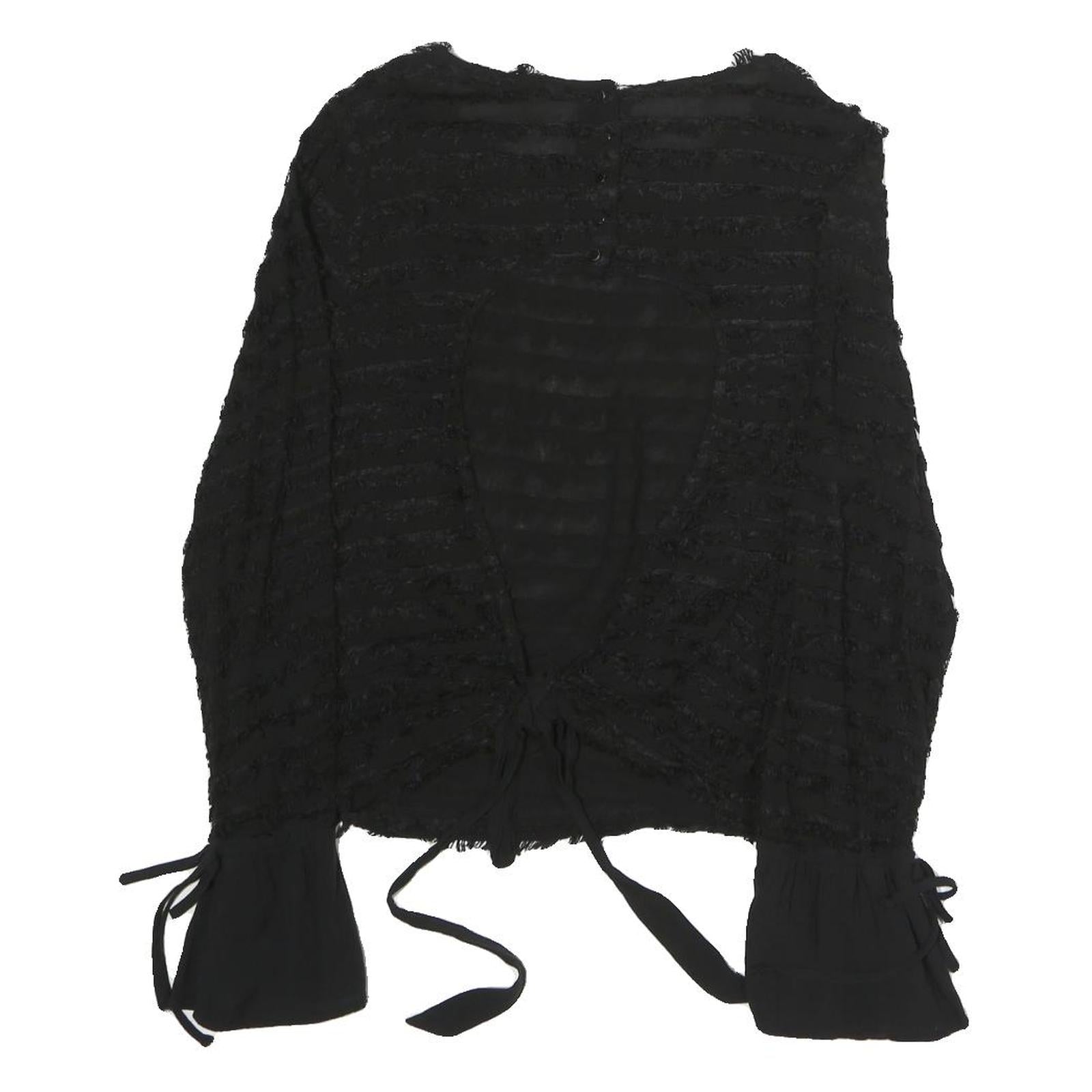 ZARA Womens Black Textured Long Sleeve Round Neck Top S Tie Detail