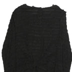 ZARA Womens Black Textured Long Sleeve Round Neck Top S Tie Detail