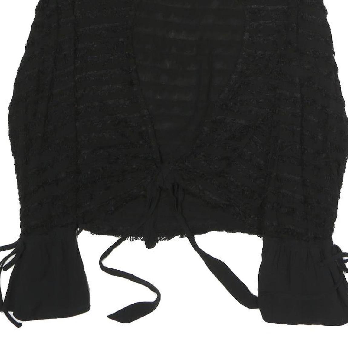 ZARA Womens Black Textured Long Sleeve Round Neck Top S Tie Detail