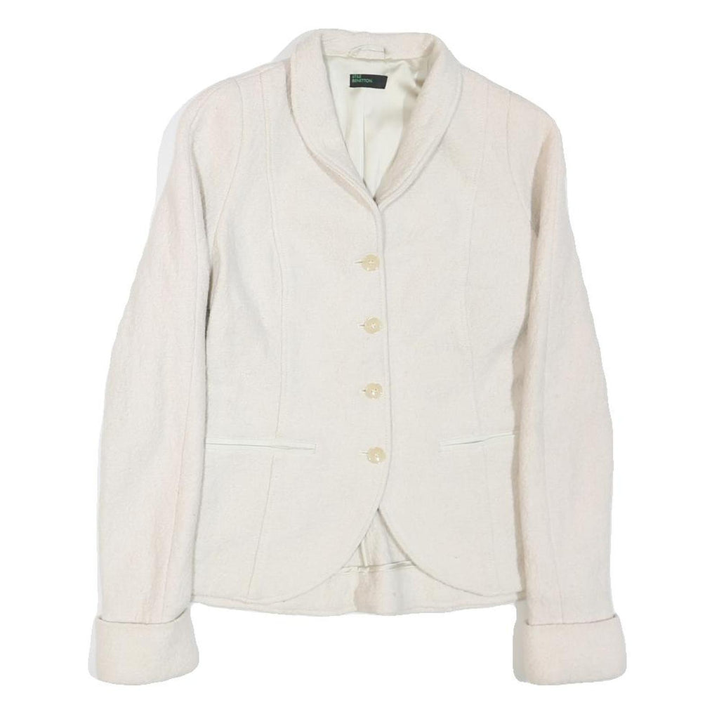STILE BENETTON Womens White Jacket S Cotton Blend Button Closure Plain Classic