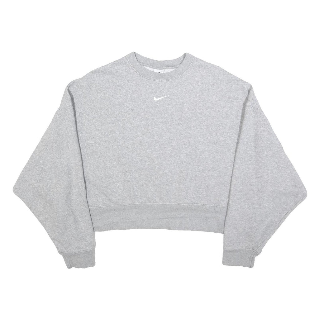 NIKE Womens Grey Crew Neck M Cotton Blend Cropped Sweatshirt
