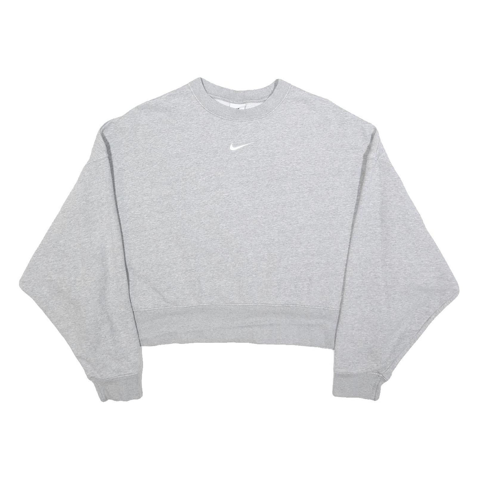 NIKE Womens Grey Crew Neck M Cotton Blend Cropped Sweatshirt
