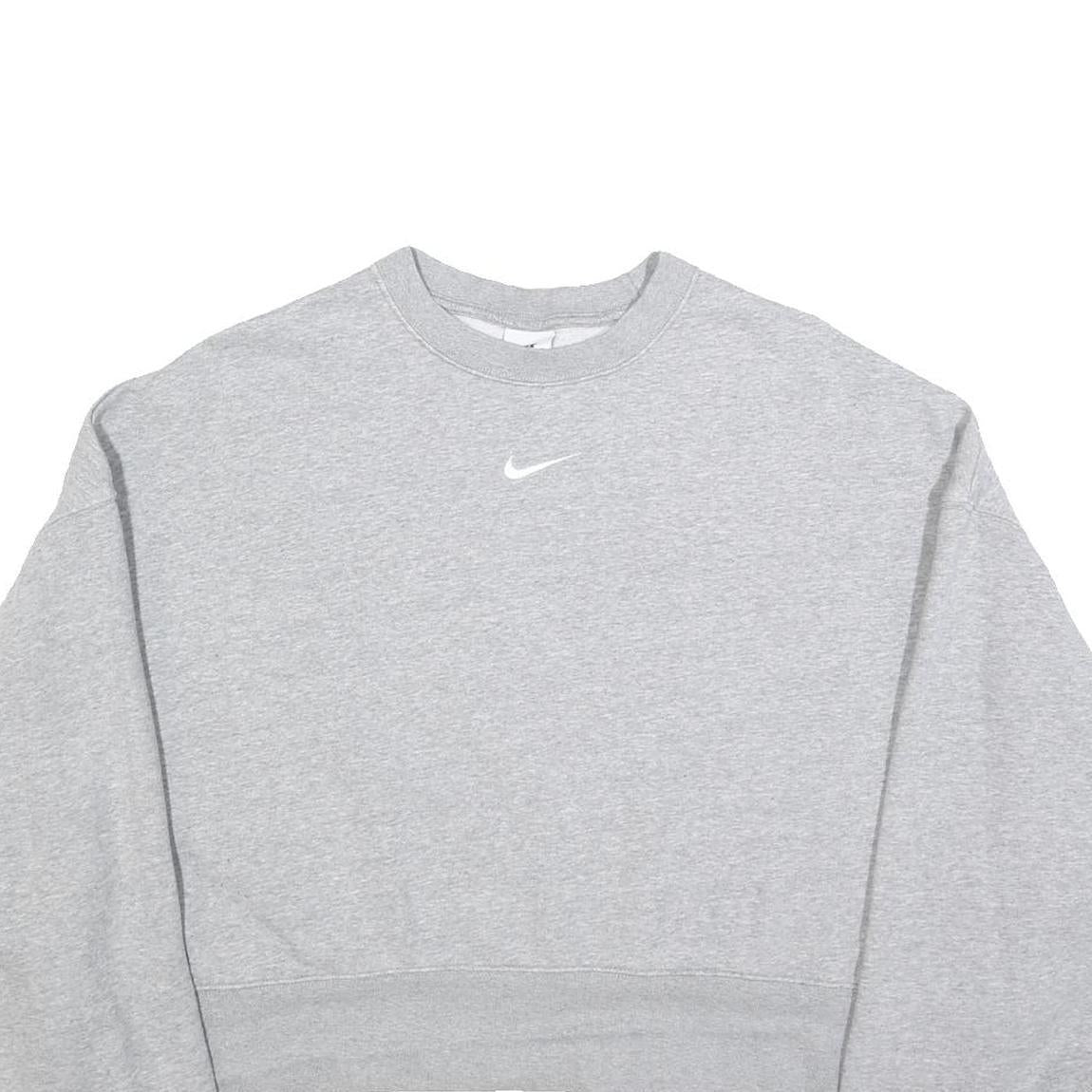 NIKE Womens Grey Crew Neck M Cotton Blend Cropped Sweatshirt
