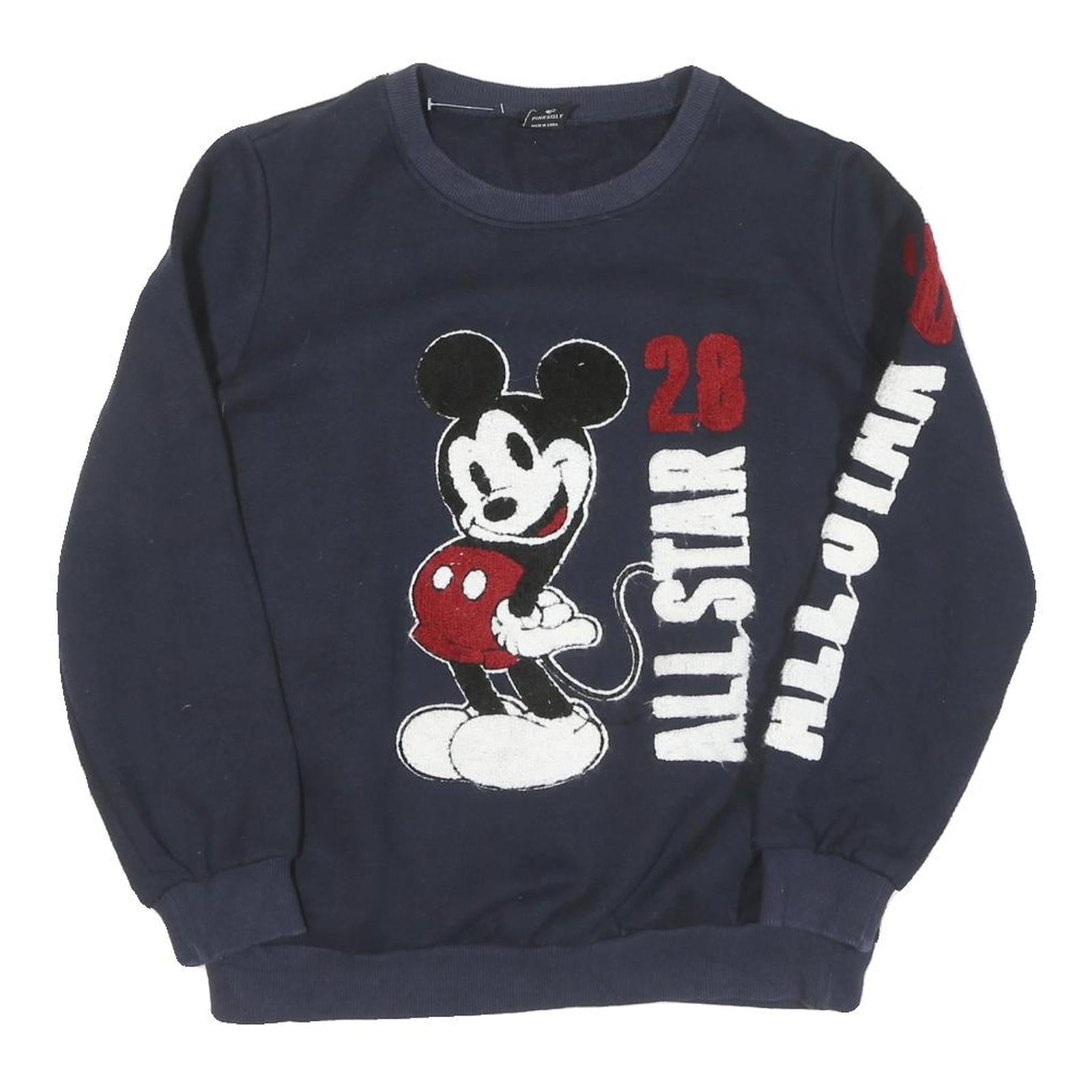 DISNEY Womens Navy Blue Mickey Mouse Crew Neck S Cotton Pullover Sweatshirt