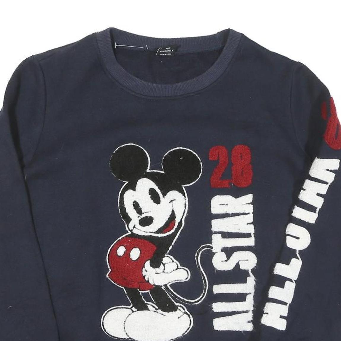 DISNEY Womens Navy Blue Mickey Mouse Crew Neck S Cotton Pullover Sweatshirt