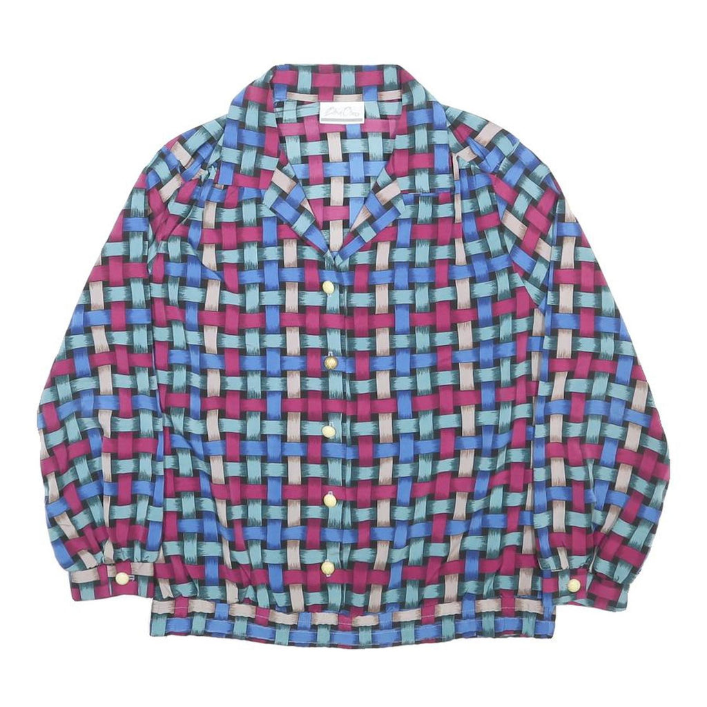 BEND OVER Womens Blue & Pink Printed Shirt Long Sleeve Collared S Polyester Top
