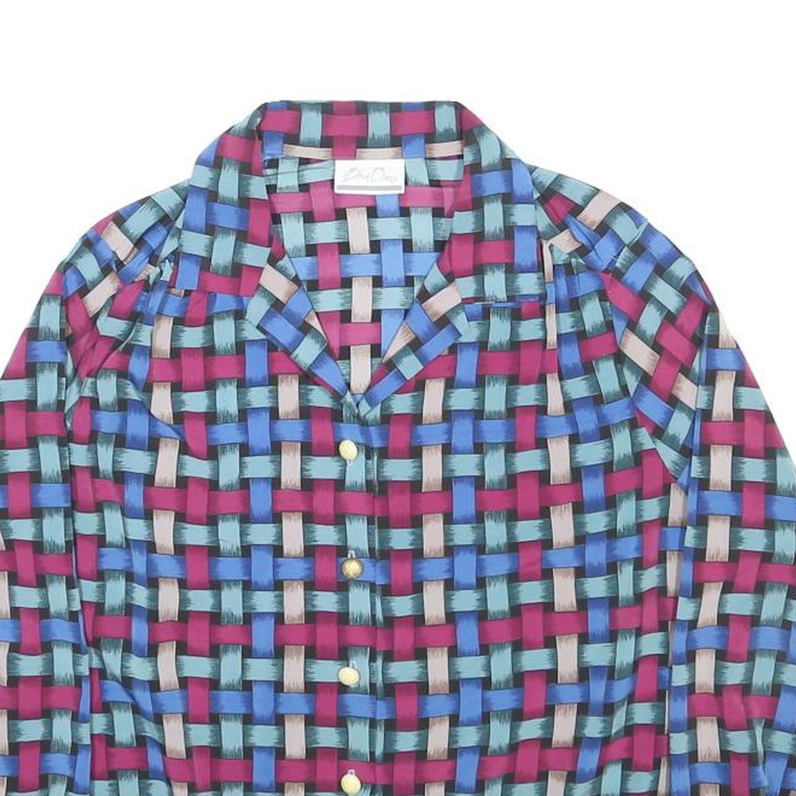 BEND OVER Womens Blue & Pink Printed Shirt Long Sleeve Collared S Polyester Top