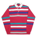 GANT Mens Red & Blue Striped Long Sleeve Polo Shirt L Cotton Blend Casual