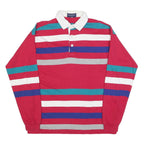 GANT Mens Red & Blue Striped Long Sleeve Polo Shirt L Cotton Blend Casual
