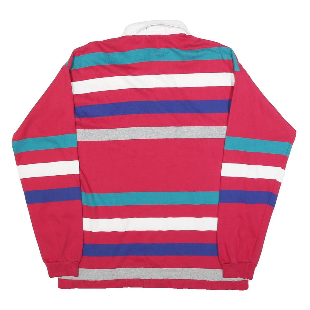 GANT Mens Red & Blue Striped Long Sleeve Polo Shirt L Cotton Blend Casual
