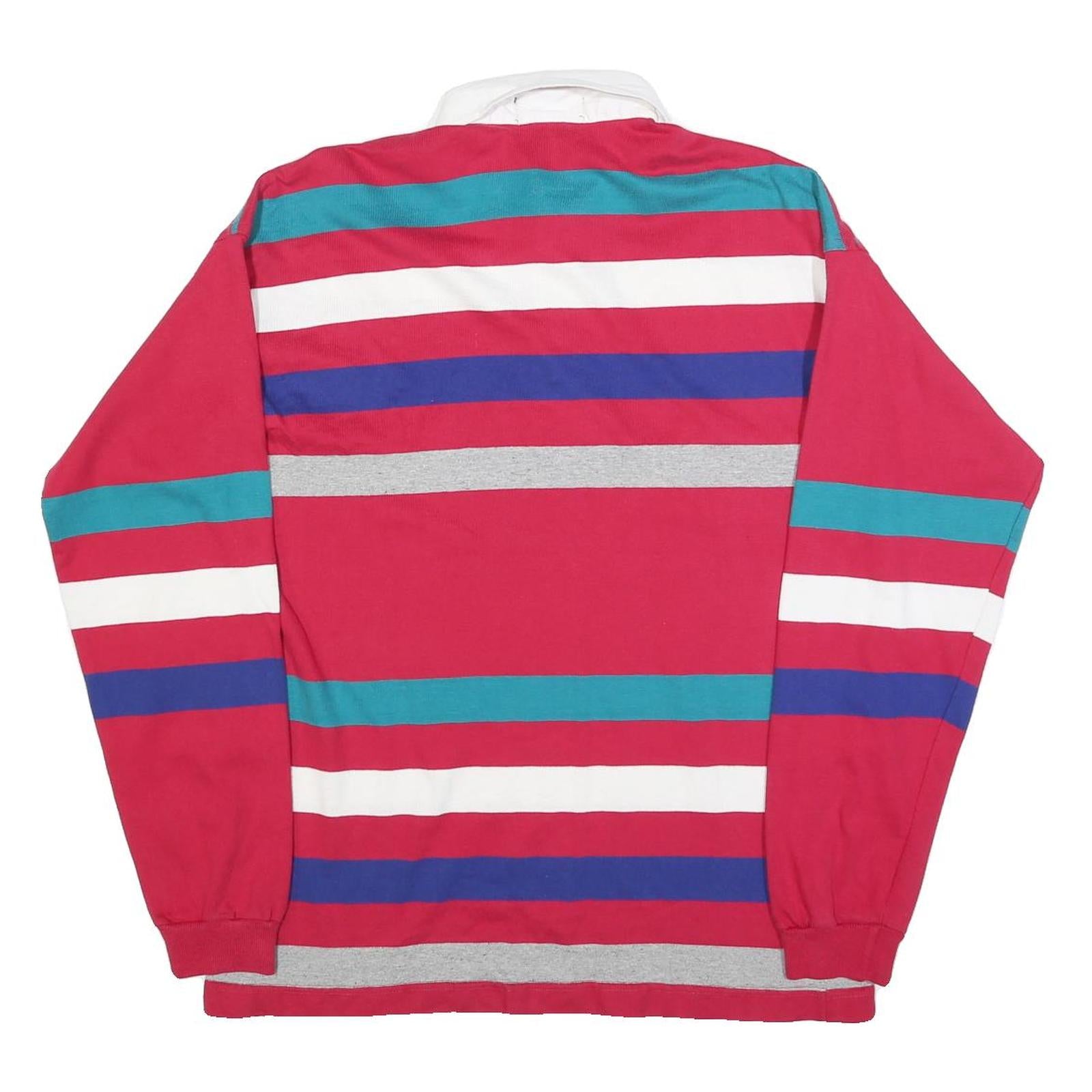 GANT Mens Red & Blue Striped Long Sleeve Polo Shirt L Cotton Blend Casual