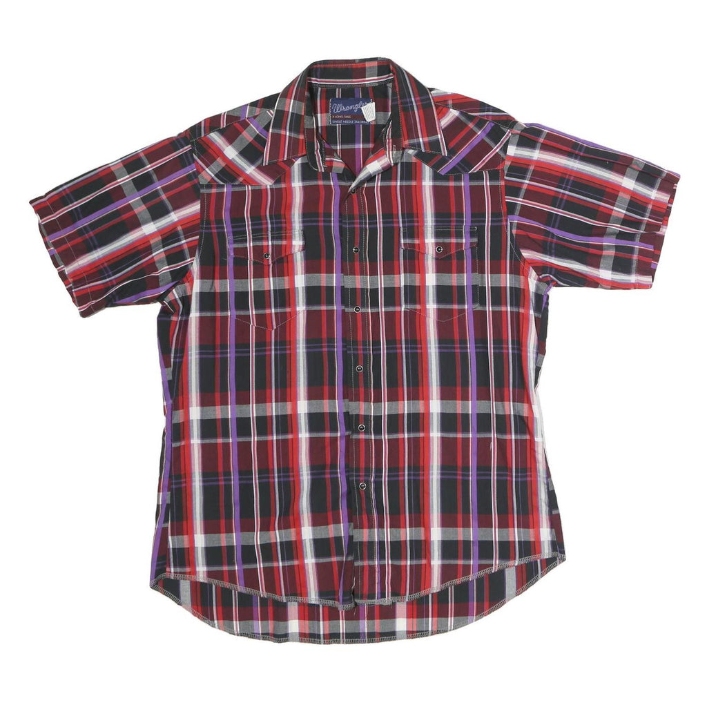 WRANGLER Mens Red Black & Purple Check Shirt XL Cotton Casual Western Style