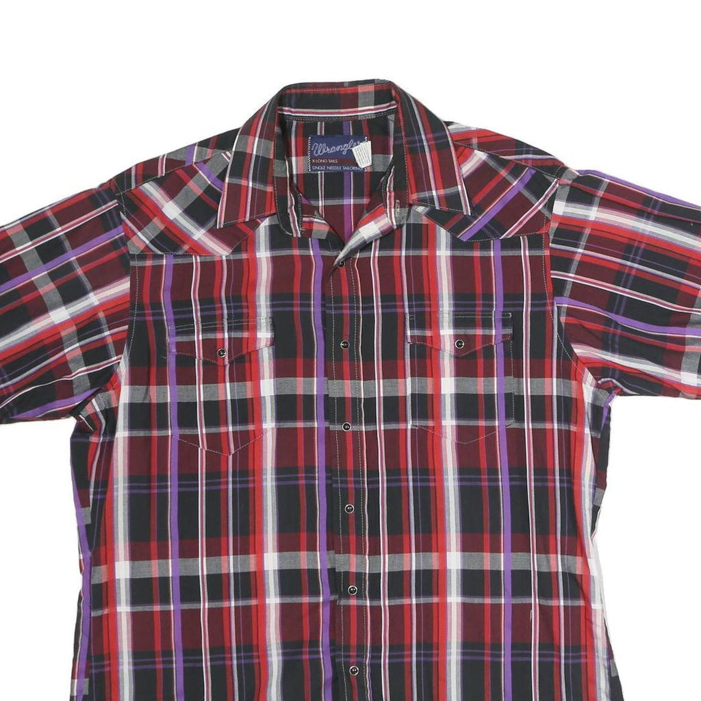 WRANGLER Mens Red Black & Purple Check Shirt XL Cotton Casual Western Style