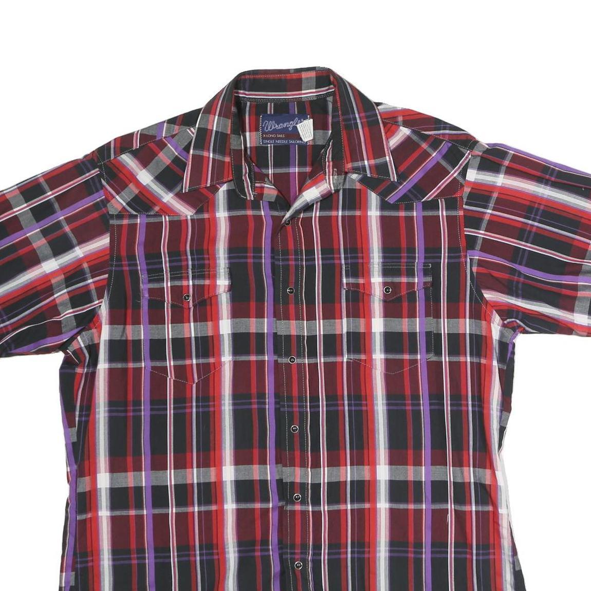 WRANGLER Mens Red Black & Purple Check Shirt XL Cotton Casual Western Style