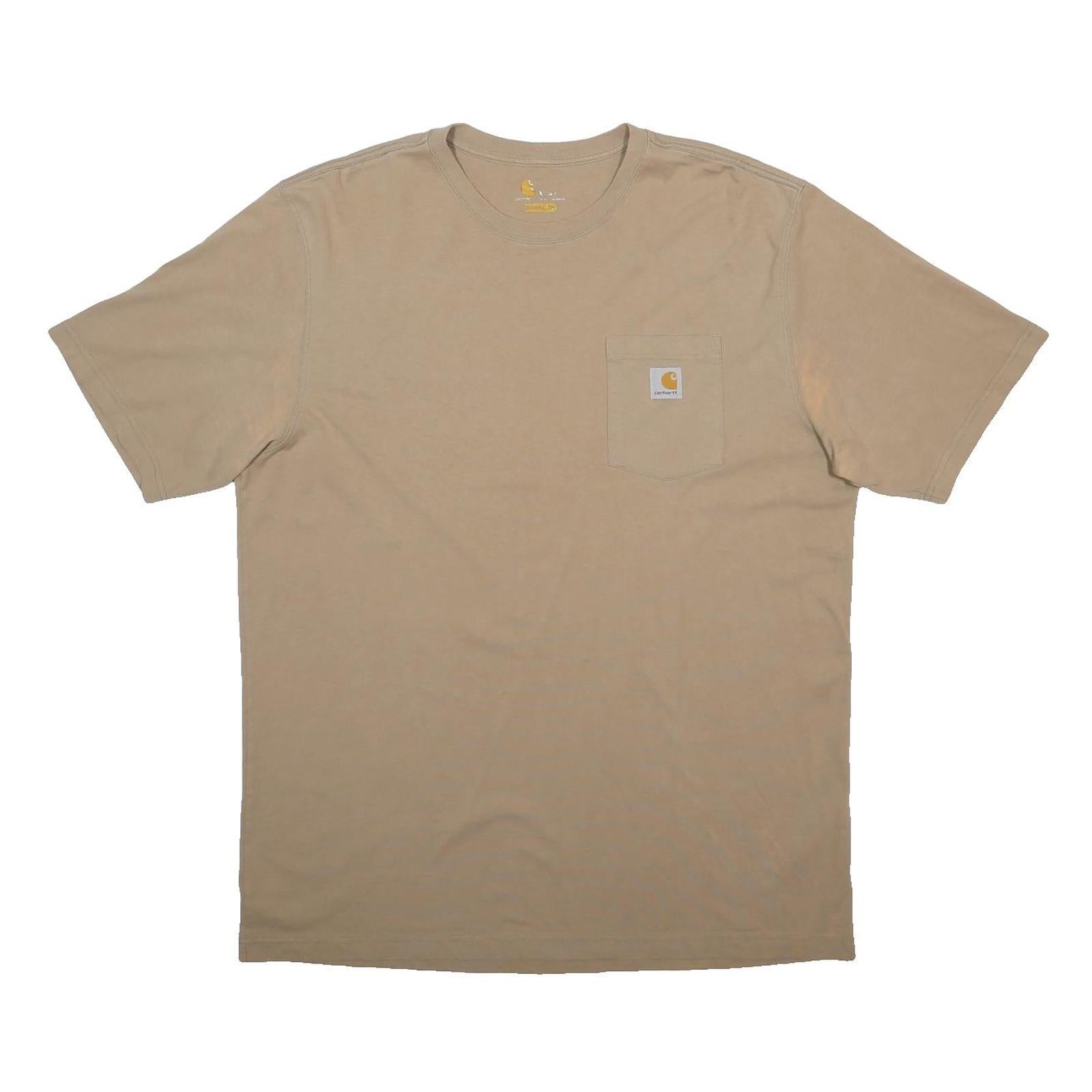 CARHARTT Mens Beige Pocket T-Shirt XL Short Sleeve Crew Neck Cotton Blend Casual