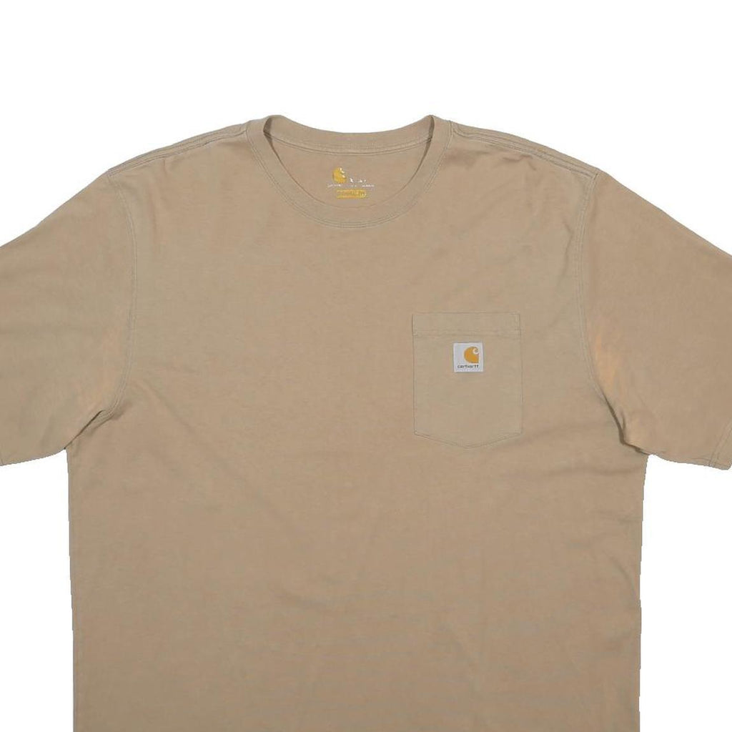 CARHARTT Mens Beige Pocket T-Shirt XL Short Sleeve Crew Neck Cotton Blend Casual