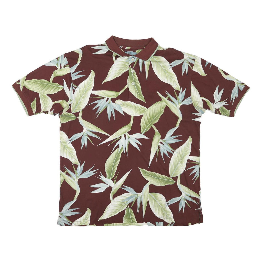 KAYLUA BAY Womens Maroon & Green Floral Short Sleeve Polo Shirt L Cotton Blend