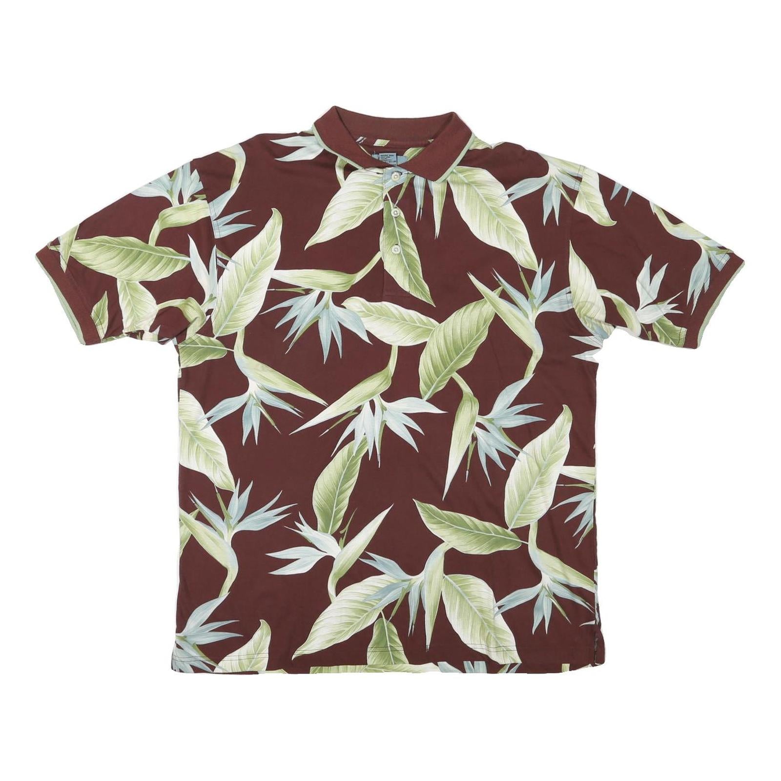 KAYLUA BAY Womens Maroon & Green Floral Short Sleeve Polo Shirt L Cotton Blend