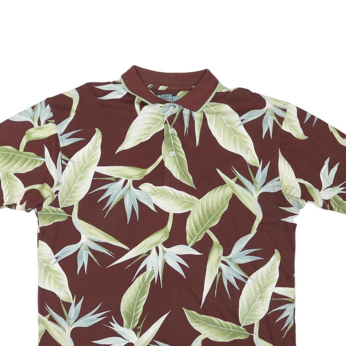 KAYLUA BAY Womens Maroon & Green Floral Short Sleeve Polo Shirt L Cotton Blend