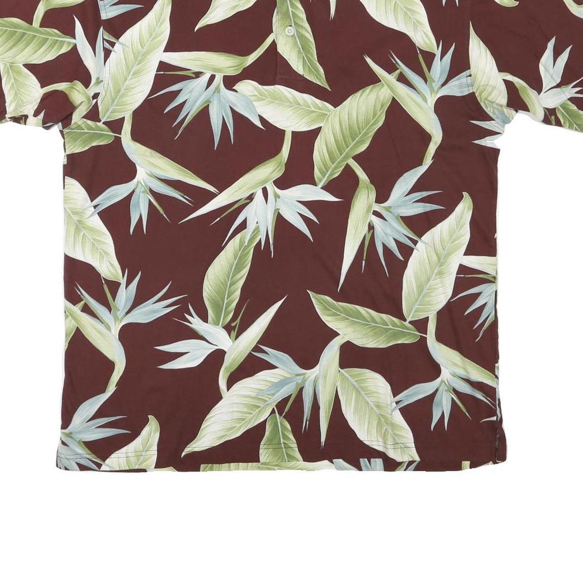 KAYLUA BAY Womens Maroon & Green Floral Short Sleeve Polo Shirt L Cotton Blend