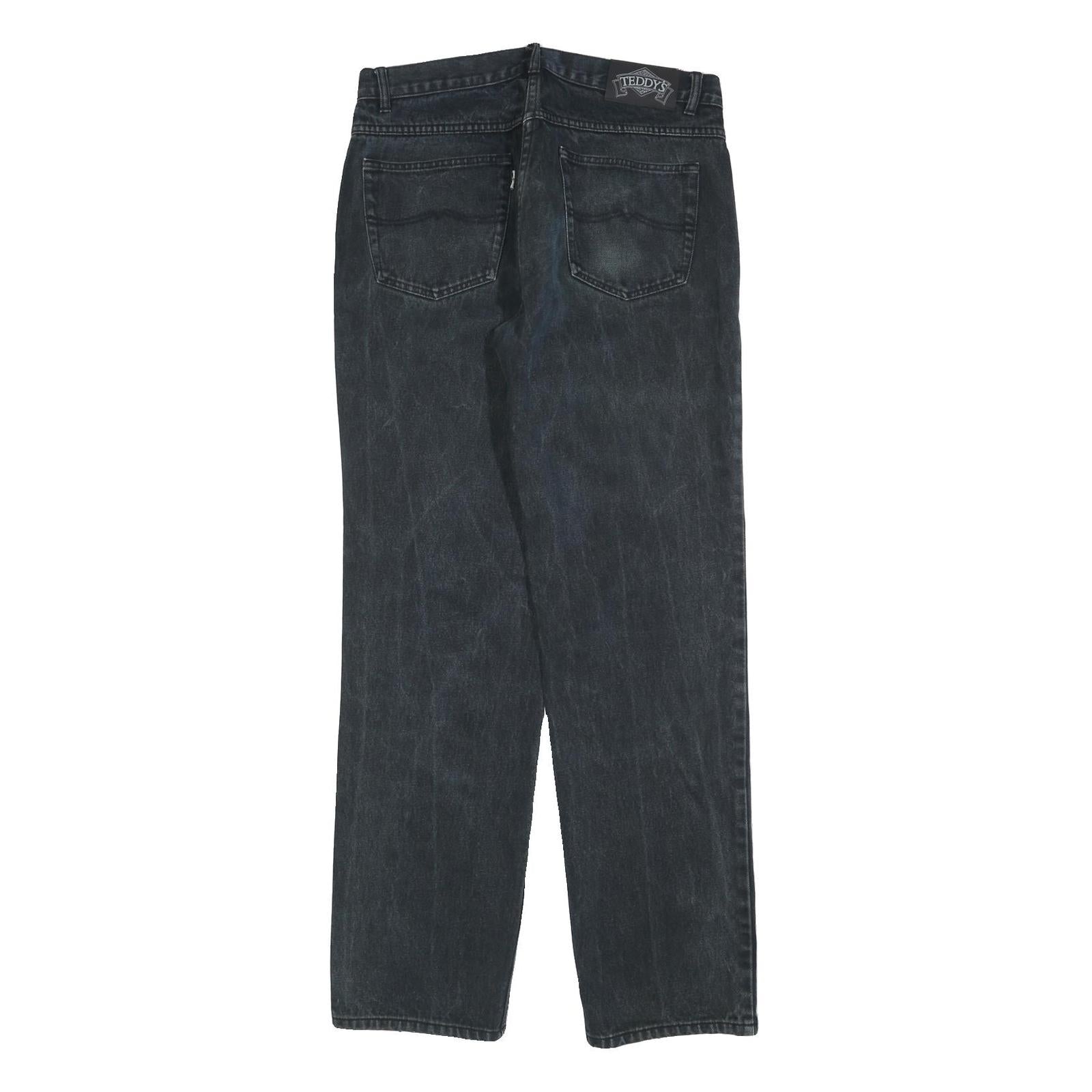 TEDDYS Womens Black Regular Straight Denim Stone Wash W32 L32 Cotton Blend Zip