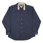TOMMY HILFIGER Mens Navy Blue Casual Cotton Blend Shirt L Button Down Collar